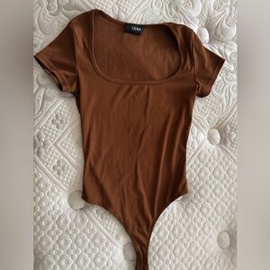Brown Ribbed Bodysuit